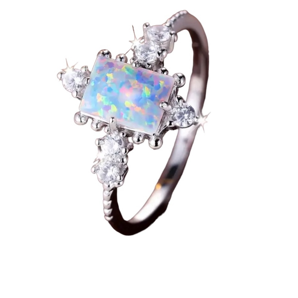 Opal Halo S925 Sterling Silver Ring with White Fire Opal Center. New. - Picture 4 of 9